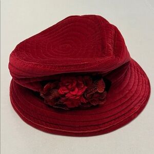90’s TOUCAN COLLECTION NEW YORK RED VELOUR SILK FLOWER BUCKET HAT